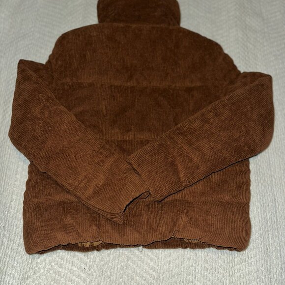Brown / Burnt Orange Corduroy Cropped Puffer Jacket | Cozy Fall Winter Layer - Picture 3 of 4